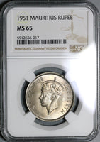 1951 NGC MS 65 Mauritius Rupee George VI Mint State Coin (21020402C)