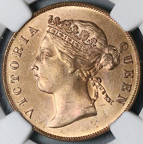 1888 NGC MS 64 RD Mauritius 5 Cents Victoria Britain Empire RED Coin POP 3/0 (21110501C)