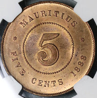 1888 NGC MS 64 RD Mauritius 5 Cents Victoria Britain Empire RED Coin POP 3/0 (21110501C)