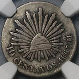 1867-Mo NGC VF 25 Mexico 10 Centavos Cap Rays Silver Coin (23041004C)