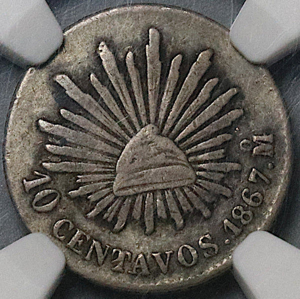 1867-Mo NGC VF 25 Mexico 10 Centavos Cap Rays Silver Coin (23041004C)