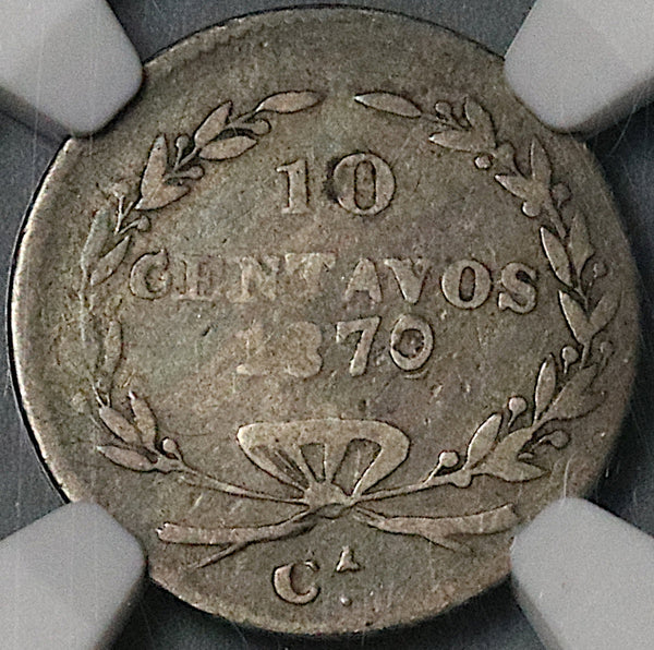 1870-Ca NGC F 12 Mexico 10 Centavos Chihuahua Mint 17K Silver Coin (23041005C)