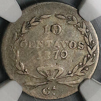 1870-Ca NGC F 12 Mexico 10 Centavos Chihuahua Mint 17K Silver Coin (23041005C)