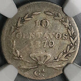 1870-Ca NGC F 12 Mexico 10 Centavos Chihuahua Mint 17K Silver Coin (23041005C)