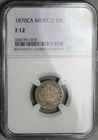 1870-Ca NGC F 12 Mexico 10 Centavos Chihuahua Mint 17K Silver Coin (23041005C)