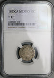1870-Ca NGC F 12 Mexico 10 Centavos Chihuahua Mint 17K Silver Coin (23041005C)
