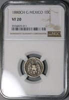1880-CH G/g NGC VF 20 Mexico 10 Centavos Chihuahua Mint Large G/Small G Silver Coin (21122503C)