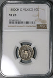 1880-CH G/g NGC VF 20 Mexico 10 Centavos Chihuahua Mint Large G/Small G Silver Coin (21122503C)