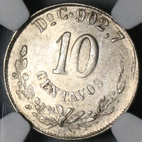 1884-Do NGC AU Det Mexico 10 Centavos Durango Mint Rare Silver Coin (21081202C)