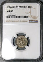 1886-Mo NGC MS 63 Mexico 10 Centavos Silver Coin POP 2/3 (22060103C)