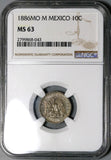 1886-Mo NGC MS 63 Mexico 10 Centavos Silver Coin POP 2/3 (22060103C)