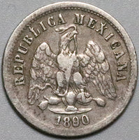 1890/80-Ca Mexico 10 Centavos Chihuahua Mint Overdate Silver Coin (23021401R)