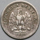 1890/80-Ca Mexico 10 Centavos Chihuahua Mint Overdate Silver Coin (23021401R)