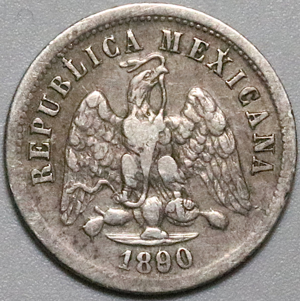 1890/80-Ca Mexico 10 Centavos Chihuahua Mint Overdate Silver Coin (23021401R)
