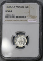 1890-Ga NGC MS 65 Mexico 10 Centavos Guadalajara Mint State Silver Coin POP 4/0 (19020403C)