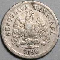 1890-Ho Mexico 10 Centavos Hermosillo Mint 48K Silver Coin (23021403R)