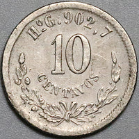 1890-Ho Mexico 10 Centavos Hermosillo Mint 48K Silver Coin (23021403R)