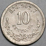 1890-Ho Mexico 10 Centavos Hermosillo Mint 48K Silver Coin (23021403R)