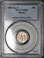 1892-Ga PCGS MS 65 Mexico 10 Centavos Guadalajara Gem Mint State Silver Coin (21101702D)