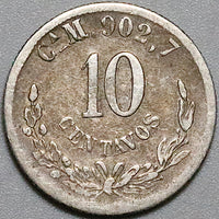 1894-Ca Mexico 10 Centavos Chihuahua Mint Silver Coin (23122804C)