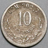 1894-Ca Mexico 10 Centavos Chihuahua Mint Silver Coin (23122804C)