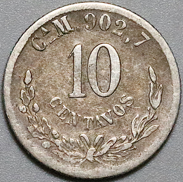 1894-Ca Mexico 10 Centavos Chihuahua Mint Silver Coin (23122804C)
