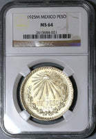1925 NGC MS 64  Mexico 1 Un Peso Silver Eagle Snake Mint State Coin (20010601D)