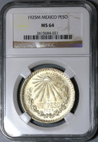 1925 NGC MS 64  Mexico 1 UN Peso Silver Eagle Snake Mint State Coin (20010601D)