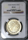 1925 NGC MS 64  Mexico 1 Un Peso Silver Eagle Snake Mint State Coin (20010601D)