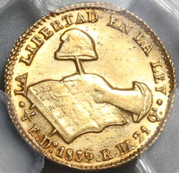 1836/4-Do PCGS MS 62+ Mexico Gold 1/2 Escudo Rare Durango Mint Coin (19091701C)