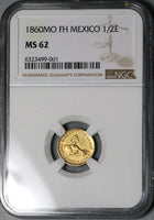 1860-Mo NGC MS 62 Mexico Gold 1/2 Escudo Mint State Coin POP 2/2 (22022601C)