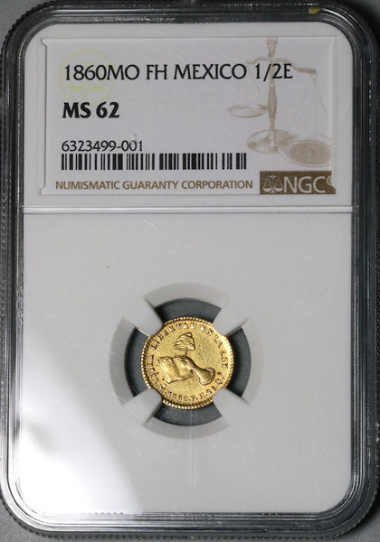 1860-Mo NGC MS 62 Mexico Gold 1/2 Escudo Mint State Coin POP