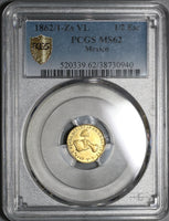 1862/1-Zs PCGS MS 62 Mexico Gold 1/2 Escudo RARE Zacatecas Mint State Coin POP 2/1 (20022702C)