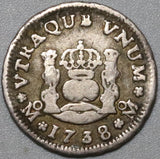 1738 Mexico 1/2 Real Pillars & Globes Dos Mundos Colonial Spain Silver Coin (20050801R)
