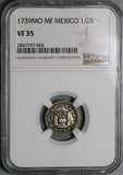 1739 NGC VF 35 Mexico 1/2 Real Philip V Spain Colony Silver Coin (21100601C)