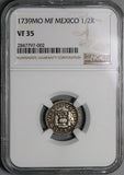 1739 NGC VF 35 Mexico 1/2 Real Philip V Spain Colony Silver Coin (21100601C)
