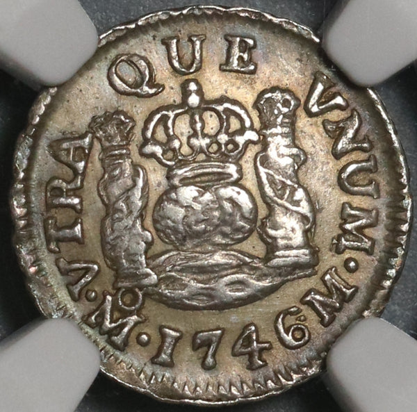 1746 NGC UNC Det Mexico 1/2 Real Philip V Spain Colony Pirate Silver Coin (21051701D)