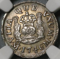 1746 NGC UNC Det Mexico 1/2 Real Philip V Spain Colony Pirate Silver Coin (21051701D)