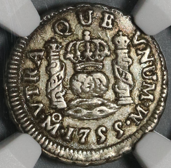 1755 NGC AU 55 Mexico 1/2 Real Ferdinand VI Spain Colony Silver Pillars & Globe Coin (21031803C)