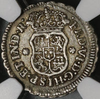 1755 NGC AU 55 Mexico 1/2 Real Ferdinand VI Spain Colony Silver Pillars & Globe Coin (21031803C)