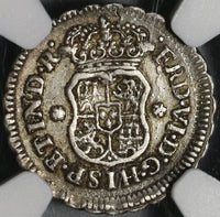 1755 NGC AU 55 Mexico 1/2 Real Ferdinand VI Spain Colony Silver Pillars & Globe Coin (21031803C)