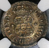 1763 NGC AU 55 Mexico 1/2 Real Charles III Spain Colony Silver Pirate Coin (22033004C)