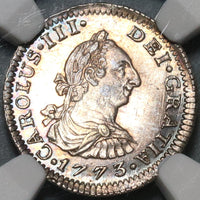 1773 NGC MS 62 Mexico 1/2 Real Colonial Spain Mint State Silver Coin (20030901C)