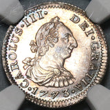1773 NGC MS 62 Mexico 1/2 Real Colonial Spain Mint State Silver Coin (20030901C)