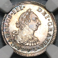 1773 NGC MS 62 Mexico 1/2 Real Colonial Spain Mint State Silver Coin (20030901C)
