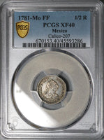 1781 PCGS XF 40 Mexico 1/2 Real Charles III Spain Colony Pirate Silver Coin (22101603C)