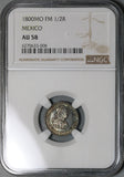 1800 NGC AU 58 Mexico 1/2 Real Charles IIII Spain Colony Silver Coin (22033005C)