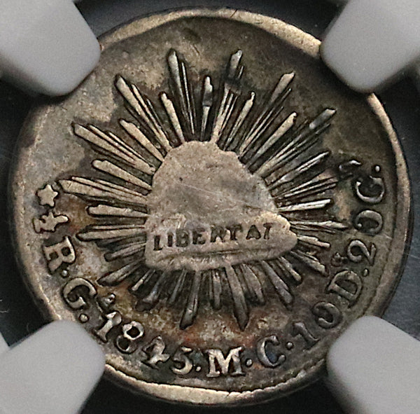 1845-Ga NGC VF Mexico 1/2 Real Guadalajara Cap Rays SIlver Coin (23041601C)