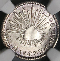 1847-Mo NGC MS 61 Mexico 1/2 Real Mint State Cap Rays Silver Coin  (23041602C)