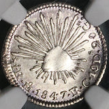 1847-Mo NGC MS 61 Mexico 1/2 Real Mint State Cap Rays Silver Coin  (23041602C)